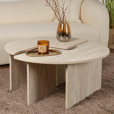 Image de Tairn - Table basse, 90x90x41h cm Beige, Forme Ronde
