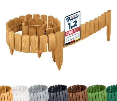 Image de Bordure de pelouse Garronda en bois imprégné pour parterres, 200 cm x 8 cm. Bordure flexible en rouleau pour jardin GD-0106 (marron clair, hauteur : 8 cm)