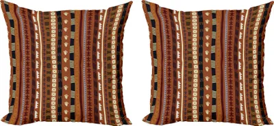 Zdjęcie produktu dla Zestaw plemiennych poszewek na poduszki ABAKUHAUS (2 szt.), etniczne afrykańskie wzory w paski z abstrakcyjnymi detalami w stylu vintage i kulturowymi zdobieniami, 45 x 45 cm, wielokolorowy