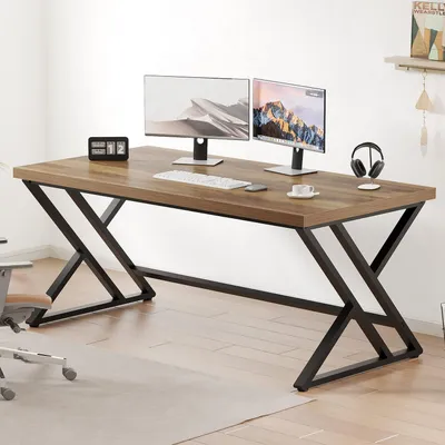 Image de Bureau en métal et bois, dimensions 152x60x75,5 cm, style industriel, idéal pour la maison