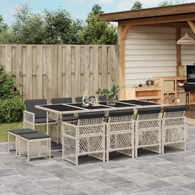 Produktbild von Möbel 13-tlg. Garten-Essgruppe mit Kissen Hellgrau Poly Rattan - Sitzgruppe 3210803