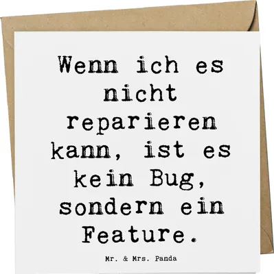 Produktbild von Mr. & Mrs. Panda Grußkarte Spruch Feature Charme - Weiß - Geschenk, anlasskarte, Softwareentwicklung, Softwareentwickler, Bug, Geschenke mit Herz, doppelkarte, Klappkarte