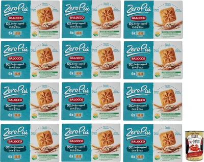 Produktbild von 12x Balocco Zero Più Biscotti Ohne Zuckerzusatz,Kekse mit Reismehl, Haferflocken und Extra Crunchy,Packung mit 230g + Italian Gourmet Polpa di Pomodoro 400g Dose