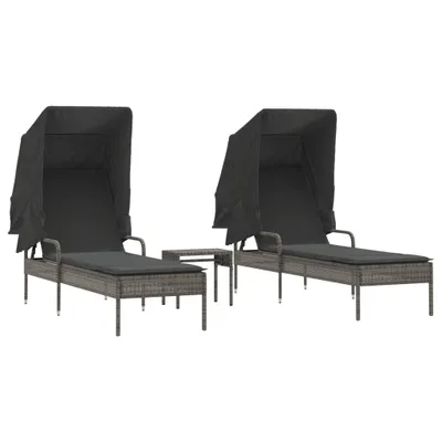 Immagine prodotto di vidaXL Lettini prendisole 2 pezzi con tetto e tavolo in poly rattan grigio