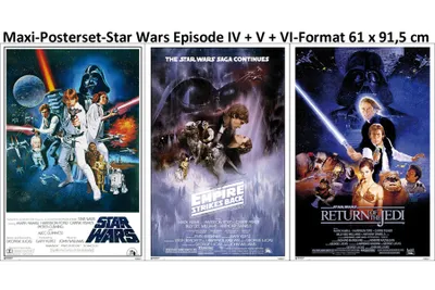 Produktbild von Star Wars Set 1 - Poster 3er Set - Classic Episode IV + V + VI + Wechselrahmen, Shinsuke® 3 Stück Maxi MDF schwarz, Acryl-Glas