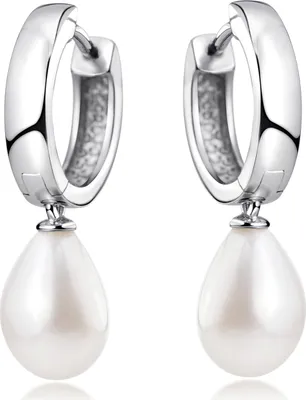 Produktbild von MATERIA Damen Creolen mit Anhänger Perle - 925 Sterling-Silber Perlenohrringe weiß rhodiniert 15mm SO-431
