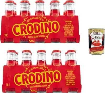 Produktbild von Crodino arancia rossa, Crodino rot orange 20x 100 ml Aperitif bitter, Italienischer nicht -alkoholischer Aperitif bereit zu trinken + Italian Gourmet polpa 400g