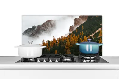 Obrázok produktu pre MuchoWow® Splashback Kuchyňa - Kuchynský backsplash - Ochrana steny pre sporák a drez Borovica - Jeseň - Hora - krajina 80x40cm Alu-Dibond