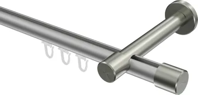 Produktbild von Interdeco Innenlaufstange / Gardinenstange mit Innenlauf Silbergrau / Edelstahl-Optik, Typ Prestige Santo (Kappe), 20 mm Ø 1-läufig, 120 cm