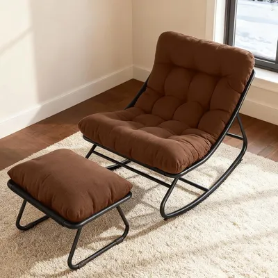 Productafbeelding van Schommelstoel met kruk - Relaxfauteuil set - Ontspannen in huis - Stabiele metalen constructie