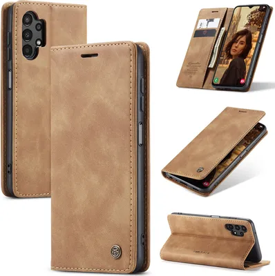 Produktbild von Galaxy A13 4G Hülle, Retro Kunstledertasche mit Standfunktion Schutzhülle für Samsung Galaxy A13 4G Braun