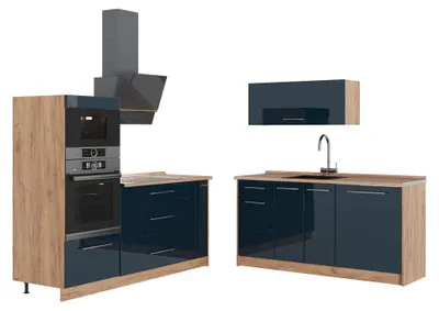 Imagen del producto de Cocina Vicco Fame-Line Azul oscuro alto brillo/Roble dorado 340 cm, ET Roble, Model 65720