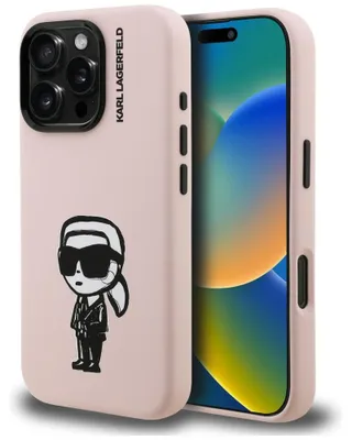 Image de Étui Karl Lagerfeld en silicone « Karl Sketch » Magsafe pour iPhone 16 Pro, rose