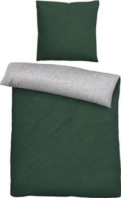 Produktbild von Biberna Wendebettwäsche dunkelgrün 1x 135x200 cm + 1x 80x80 cm