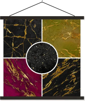 Produktbild von MuchoWow® Textilposter Marmor - Gold - Collage 40x40 cm mit schwarzem Rahmen - Fotos