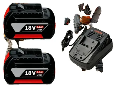Image de Batterie de remplacement, 18V, capacité de 8000 mAh, chargeur pour 2 batteries, 18V
