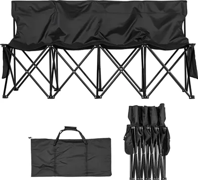 Produktbild von VEVOR tragbare Klappbank Campingbank Sitzbank (4 Personen) mit Seitentaschen & Tragetasche, Mannschaftsbank mit Rückenlehne Seitenbank für Fußball Baseball Camping Outdoor-Aktivitäten Schwarz