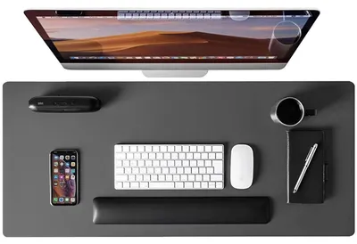Image de Sous-main de bureau 80x40 cm, en cuir synthétique (PU), gris, imperméable, antidérapant, tapis de souris XXL