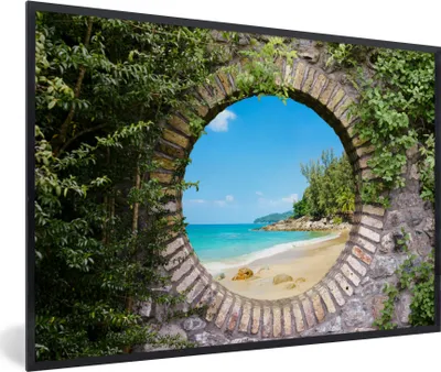 Produktbild von MuchoWow® Gerahmtes Poster Strand - Meer - Aussicht - Sommer 90x60 cm - Poster mit Schwarzem Bilderrahmen Wandposter Rahmen Foto Bilder - Fotorahmen - Foto-Plakat