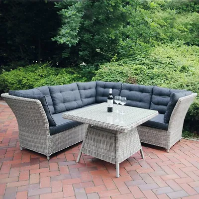 Immagine prodotto di Gruppo angolare Destiny PALMA, tavolo 90x90x67cm, polyrattan, bianco vintage