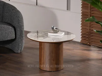 Zdjęcie produktu dla Stolik konferencyjny NICANOR – beżowy marmur / orzech