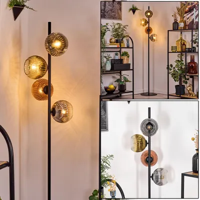 Produktbild von Villamare Stehlampe aus Metall/Riffelglas in Schwarz/Gold/Rauch/Kupfer/Klar