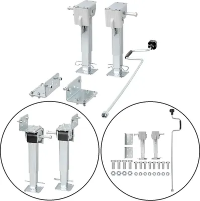 Image de Supports stabilisateurs réglables en hauteur pour camping-cars et remorques (330–530 mm), avec manivelle, capacité de charge jusqu'à 500 kg, en acier Q235 galvanisé