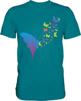 Produktbild von Bunte Schmetterlinge Silhouette T-Shirt – Diva Blue / XXL