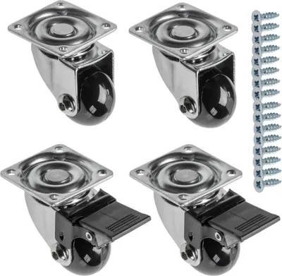 Immagine prodotto di GTV - Ruote per mobili BRAZIL, ruote girevoli, set di 4 ruote per mobili: 2x ruote con freno, 2x senza freno, in acciaio e gomma, +16 viti coniche 4x16, diametro: 35 mm, colore: nero