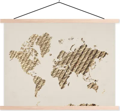 Produktbild von MuchoWow® Textilposter Weltkarte - Seil - Beige 150x113 cm mit holzfarbenen Rahmen - Poster