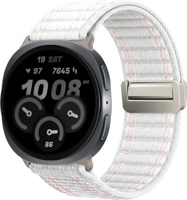 Produktbild von Smartwatch Armband für Samsung Galaxy Watch8 40mm Nylon Textil Band Ersatzband Wechselband Magnetverschluss flexibel atmungsaktiv Weiß