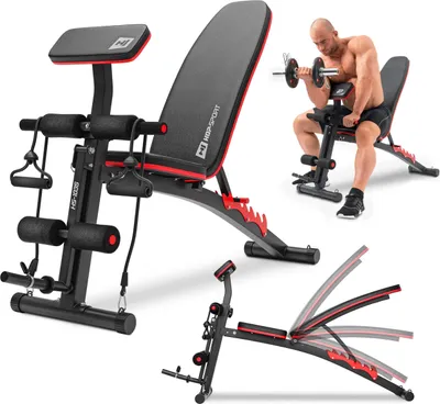 Produktbild von Hop-Sport Hantelbank HS-1035 mit Curlpult - verstellbare Trainingsbank mit Beinstrecker und Polster-Rollen