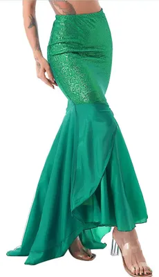 Produktbild von Damen Meerjungfrau Rock Schwanz Gr. M Kostüm Mermaid Tail Pailletten Rock Maxirock Festlich Bodenlang für Karneval Fasching Halloween Party
