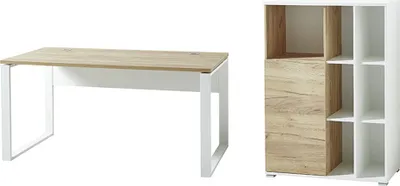 Produktbild von 2-tlg. Büromöbel Kombi in Navarra Eiche Nb. und weiß Aktenschrank mit Schiebetür GENT-01 BxHxT: 258x120x79cm