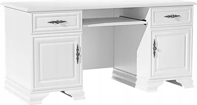 Produktbild von Schreibtisch weiß 160x74x78 cm mit 2 Schubladen 2 Türen im provenzalischen Stil Bürotisch für Büro oder Arbeitszimmer
