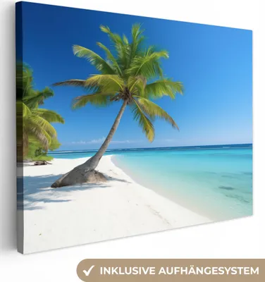 Produktbild von MuchoWow® - Leinwandbilder - Strand - Palme - Tropisch - Meer, Wandbild, Wanddeko Bilder Wohnzimmer, 40x30 cm