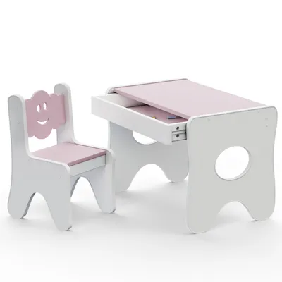 Produktbild von Happy Babies - Kinder-Schreibtisch mit 1 Stuhl – Ergonomischer Spieltisch mit Stauraum – Ergonomischer Spiel Lerntisch Jungen & Mädchen – Kindermöbel