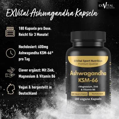 Produktbild von Ashwagandha KSM-66® 600 mg pro Tagesdosis von EXVital