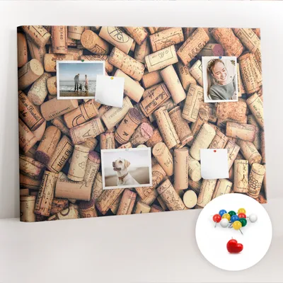 Produktbild von Korkwand mit Stecknadeln – Schwarzes Brett mit Stecknadeln für Fotos und Notizen – 100x70 cm – 100 farbige Stecknadeln – Korken