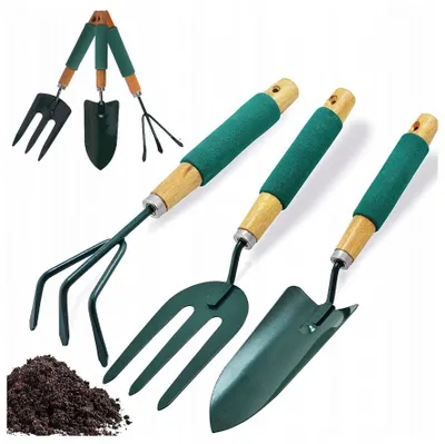 Produktbild von Gartengeräte-Set, Handwerkzeuge, Schaufel, Rechen, Gabel, 3-teilig