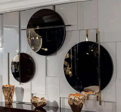 Produktbild von Spiegel Rund Wohnzimmer Möbel Luxus Design Einrichtung Braun  Holz Wandmontage