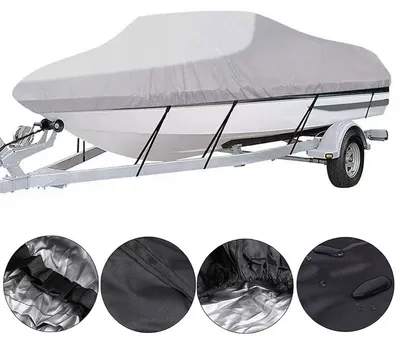 Produktbild von Bootsabdeckung – 530 x 290 cm – 210D Bootsplane – Wasserdicht – UV-beständig – Bootsschutzplane – Für Schnellboote und Motorboote – Grau