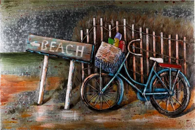 Produktbild von Wandbild Metallbild Relief "Let's go to the Beach"  handgefertigt 77x117x5cm