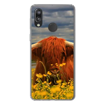 Produktbild von MuchoWow® Handyhülle Schutzhülle Hülle für Huawei P20 Lite (2020) Schottischer Highlander - Tiere - Blumen Silikon Softcase Handy Hülle - Kartenhalter