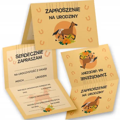 Obrázek produktu pro Narozeninova pozvanka - KONIE KOŃ STAJNIA PODKOWA NA PRZYJĘCIE