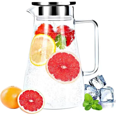 Produktbild von Glaskaraffe Wasserkaraffe Saftkaraffe - Borosilikatglas - 1800 ml - Mit Edelstahldeckel