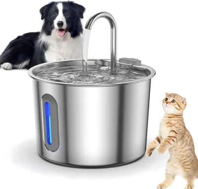 Produktbild von Automatischer Edelstahl-Haustier-Wasserbrunnen 2,2 l – leise Pumpe, kein Verschütten, Filter – Trinkbrunnen für Hunde & Katzen