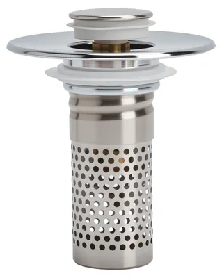 Produktbild von Waschbeckenstöpsel mit Abflusssieb - Pop-Up Ablaufventil aus Messing und Edelstahl - für Bad und Küche - 28-37 mm