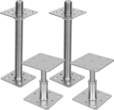 Immagine prodotto di Set di 2 supporti per pali, regolabili in altezza da 30 a 250 mm, in acciaio, con viti, colore argento
