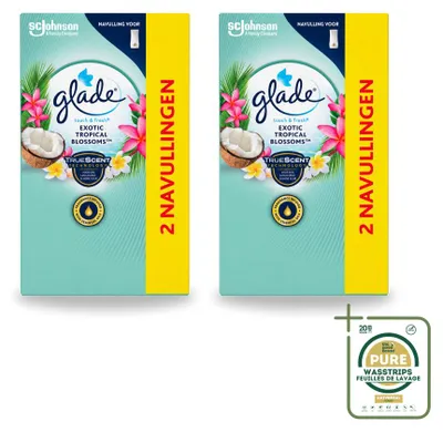 Immagine prodotto di 2 ricariche Glade Touch & Fresh – Profumo Esotico delle Fiori Tropicali – 10 ml – Confezione risparmio – 2 pezzi